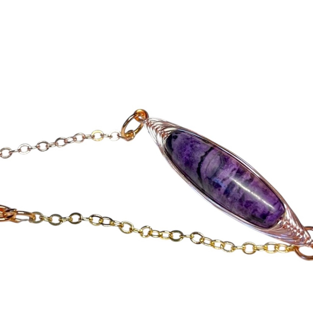 Unique purple crazy lace agate stone in herringbone style wrap bracelet